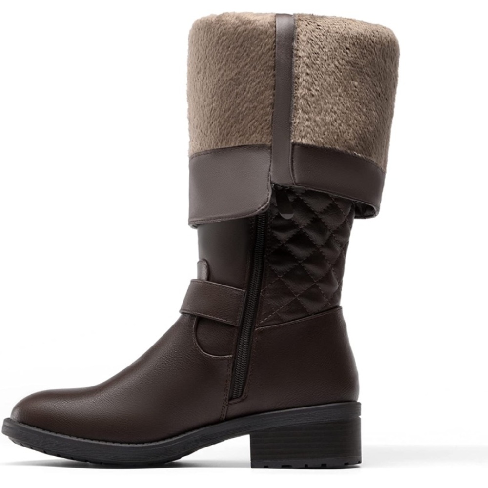 Brown Knee High Riding  Warm Boots Buckle